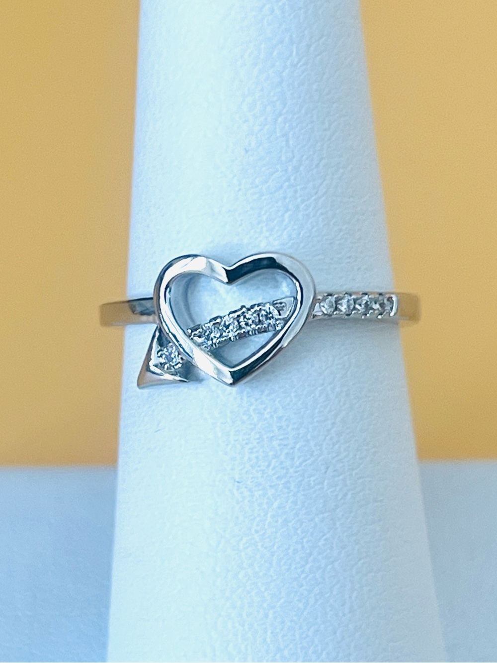 Sterling Silver Open Heart Ring with Pavé Accents adjustable size